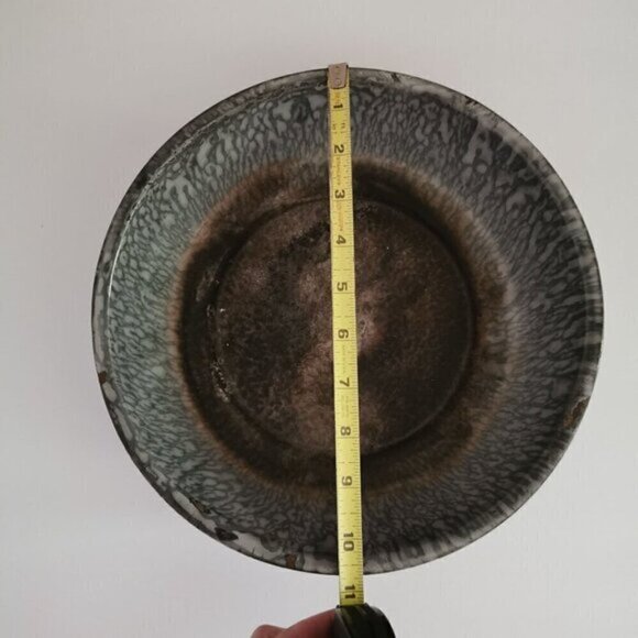 Vintage 10.5" Enamel Dish Pan Deep, Graniteware Gray Spatter Primitive Kitchen - Picture 6 of 7